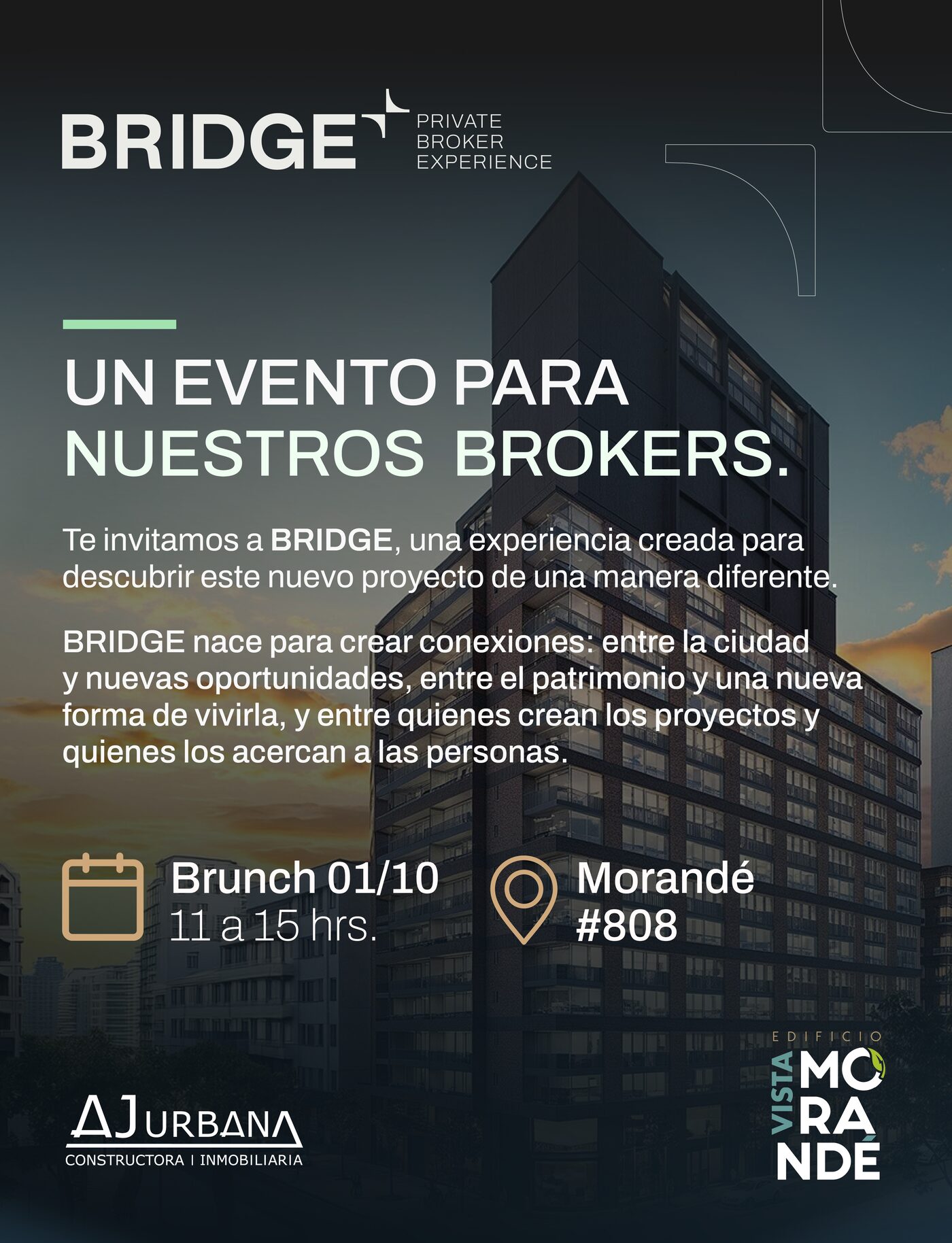 Invitación BRIDGE — Brunch del 1 de octubre, 11 a 15 hrs, Morandé #808